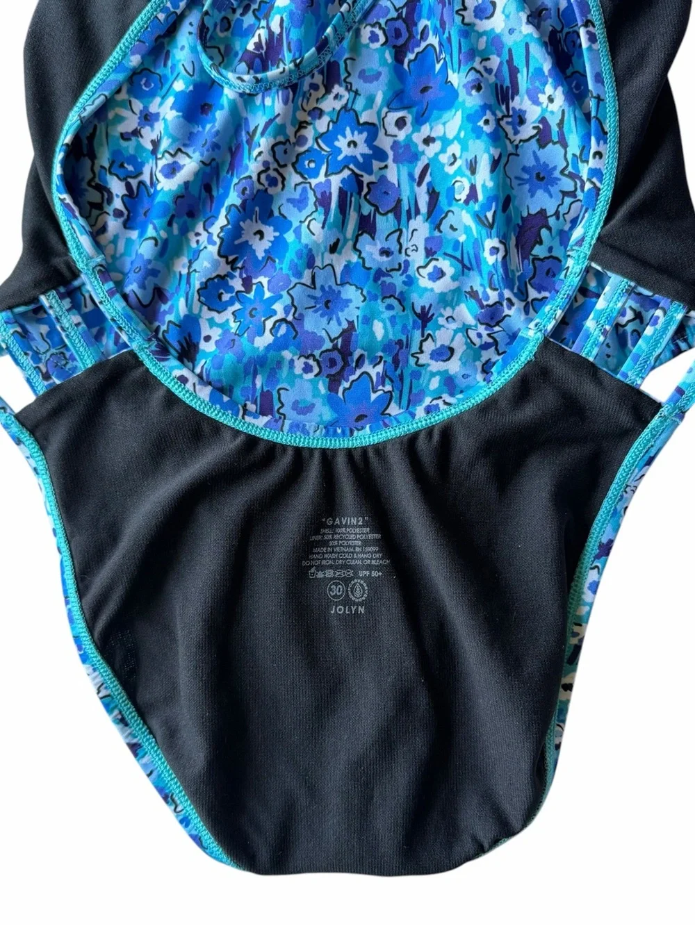 JOLYN Gavin 2 Blue Floral One Piece Swimsuit Size 30 4/6 Open Back Tie Back
